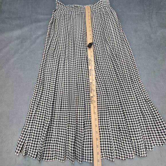 Vtg Silk Maxi Pleated Houndstooth Skirt 6 Geoffrey Alexander For Private Agenda - Picture 2 of 8